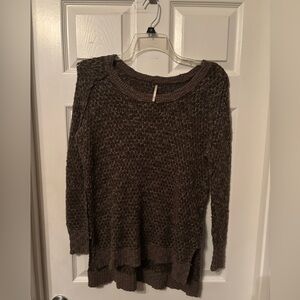 Free People Oversized Boho Textured Brown Heather Sweater, Size XS